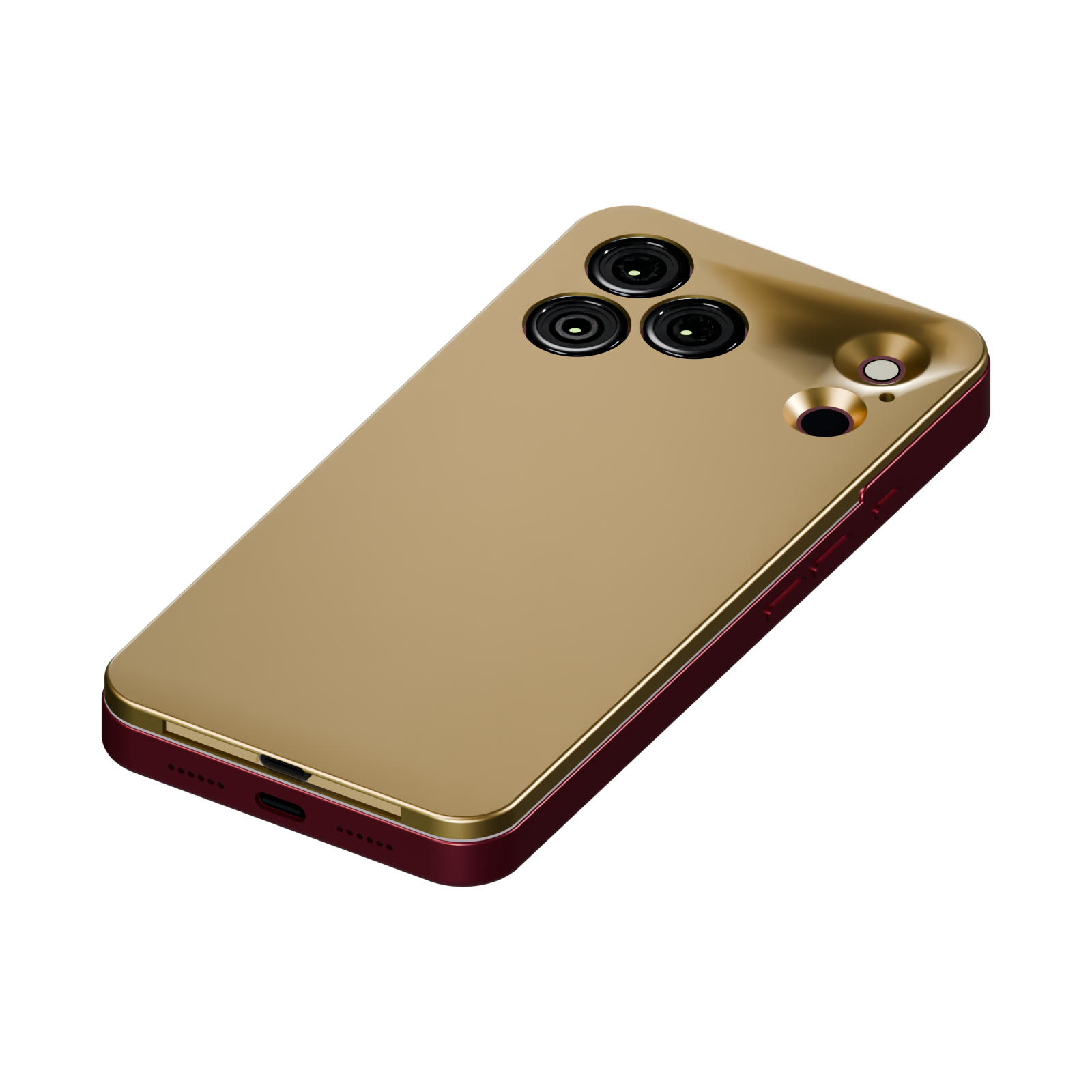 khensu shell in bare brass on an iPhone 18 Pro in Burgundy